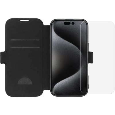 BlueBuilt Apple iPhone 16 Pro Book Case Leer Zwart + Screenprotector Glas