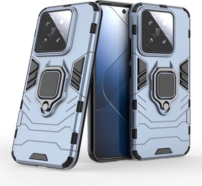 MobyDefend Hoesje - Geschikt voor Xiaomi 14 - Dubbelgelaagde Pantsercase Met Standaard - Blauw
