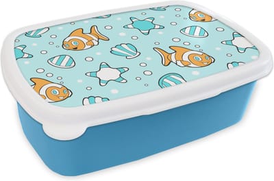 Broodtrommel Blauw - Lunchbox - Brooddoos - Patroon - Clownvis - Zee - Dieren - 18x12x6 cm - Kinderen - Jongen