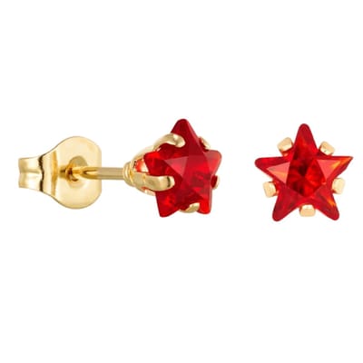 Aramat Jewels | Oorbellen | Goudkleurige Ster Oorbellen Met Rode Zirkonia In Roestvrij Staal | 6mm | | | Staal | Kinderen, Volwassenen | Verkleurd niet