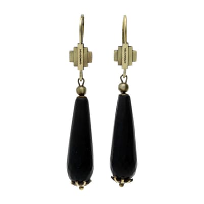 Bela Donaco - Oorbellen Art Deco – Facet zwarte Onyx – Messing