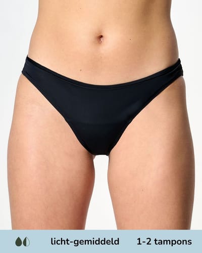 Moodies menstruatie zwemkleding - Bikini broekje - licht-gemiddeld kruisje - Zwart - maat S