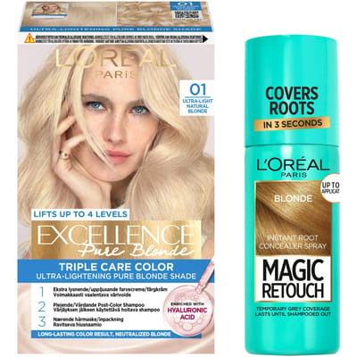 L'Or&eacute;al Paris Excellence 01 Lightest Natural Blonde &amp; Magic Retouch Root Concealer Spray 5 Blonde 1 pcs + 75 ml