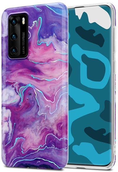 Cadorabo Hoesje geschikt voor Huawei P40 in Paars Roze Marmer No. 19 - Beschermhoes gemaakt van TPU siliconen Case Cover met mozaïek motief