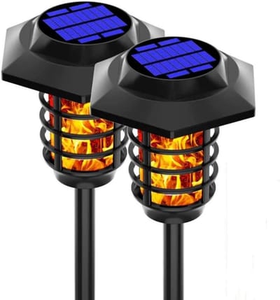 Solar Flame Lights - Tuinverlichting Fakkel - Buiten Decoratie - Realistisch Vlam Effect - 60 cm Hoog - Zwart