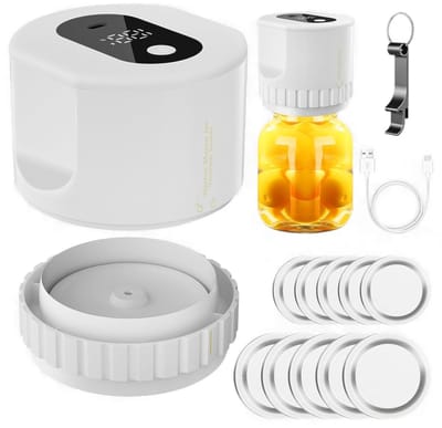 Klikkopers® - Vacuümsealer Set – Vacuümsealerset - Draadloze Vacuümpomp met Pottensealer en Opener – USB-Oplaadbaar – Voor Voedselbewaring & Fermentatie