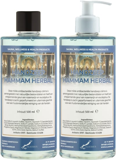 Handzeep Hammam Herbal 500 ml - set van 2 stuks - met gratis pomp - Voordeelverpakking