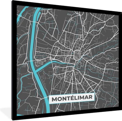 Fotolijst incl. Poster - Montélimar - Frankrijk - Stadskaart - Kaart - Plattegrond - 40x40 cm - Posterlijst