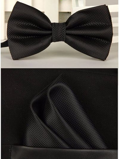 Sorprese Strik inclusief pochet – 100% zijde – zwart – ruit – vlinderdas – pochette - vlinderdassen