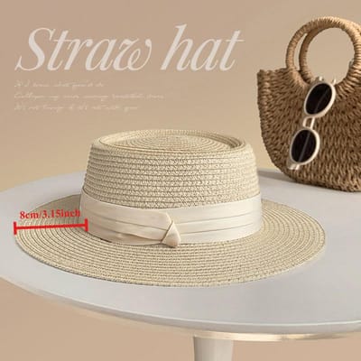 Nouveau chapeau de soleil d'été pour homme 59-65 cm grande taille à dessus plat en paille mode style rustique français chapeau fédora pare-soleil de plage pour femme 54-58 cm 59-65cm