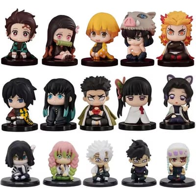 15 STUKS/Set Q Versie Demon Slayer Zittende Geest Pop Tanjiro Nidouzi Inosuke Zenizu Figuur Actiefiguur Film Model Speelgoed Pop