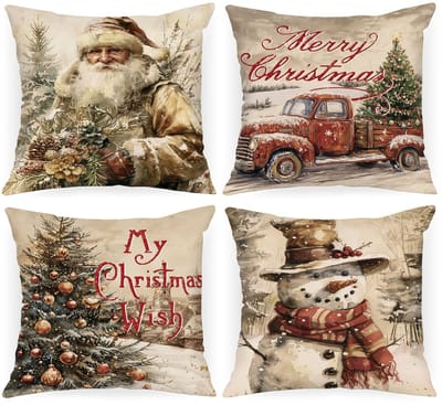 Dailygoods- Kussenhoezen 50 x 50 cm Set van 4 - Kerst Decoratieve Kussenhoezen - Luxe Pluche - Kindvriendelijk - Huisdiervriendelijk - Onzichtbare Ritssluiting - Decoratieve Kussens