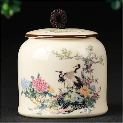 Koffiebonencontainers Beschilderde Thee Thee Porseleinen Opbergpot Porseleinen Snoepdoos Kruiden Opbergpot Luchtdichte Pot Theefles Koffiedikopslag (Color : A, Size : S)