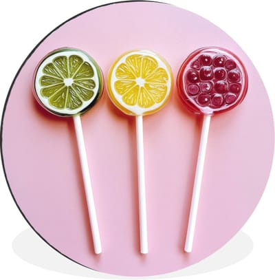 WallCircle - Wandcirkel - Muurcirkel - Lolly - Snoep - Citrus - Aluminium - Dibond - 90x90 cm - Binnen en Buiten