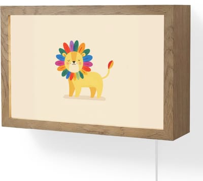 Wandlamp 30x20 cm - Oplaadbaar - Leeuw - Kleurrijke manen - Beige - Wandlampen binnen woonkamer - Slaapkamer lamp met kabel - Decoratieve nachtlamp - Vloerlamp snoer