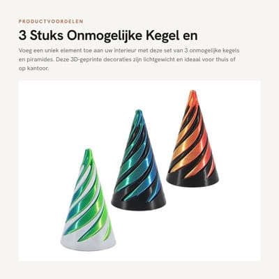 Dailygoods- Kegel 3D-geprint - Onmogelijke Kegel - Steampunk Decoratie - Lichtgewicht - Compact - Hoogte 6,4 cm