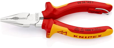 Knipex spitscombinatietang met bevestigingsoog verchroomd, geïsoleerd met meercomponenten grepen, VDE-gekeurd; met geïntegreerd geïsoleerd bevestigingsoog voor het aanbrengen van valbeveiliging 145 mm - 0826145TBK