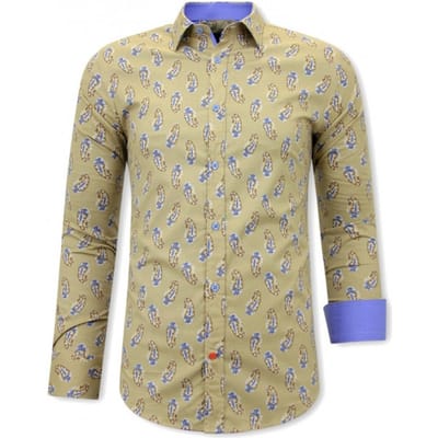 Paisley Mannen Blouse - Slim Fit - 3089 - Bruin