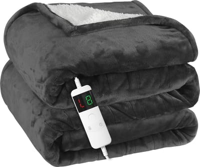 Elektrische deken 135 x 200 cm - Snelle verwarming en zacht flanel - 10 niveaus - Grijs