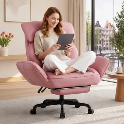 Dowinx Bureaustoelen - Ergonomische Bureaustoel - Verstelbare Gamingstoel - Grote Bureaustoel - comfortabel - Pocketveren Zitkussen - Met Armleuningen en Voetensteun - Bureaustoel Gaming chair - PU - Kantoormeubels - Stoelen - Roze