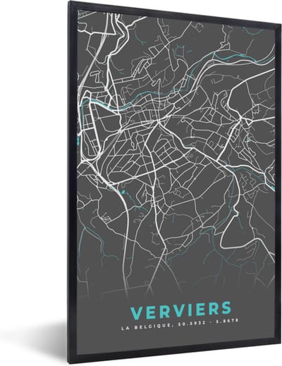 Fotolijst incl. Poster - Stadskaart – Grijs - Kaart – Verviers – België – Plattegrond - 40x60 cm - Posterlijst
