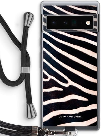 Case Company® - Hoesje met koord geschikt voor Google Pixel 6 Pro hoesje met Koord - Zebra - Telefoonhoesje met Zwart Koord - Bescherming aan alle Kanten en Over de Schermrand