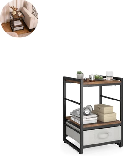 Platenspelermeubel - LP-kast - Platenspelerkast - Draaitafelstandaard - Platenspelerstandaard - Vintage Displayplank - Rustiek Bruin