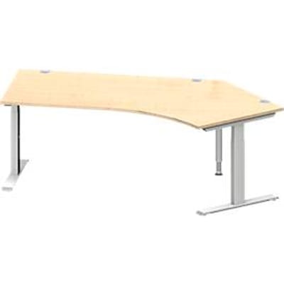 Schäfer Shop  Genius Hoekbureautafel MODENA FLEX 135°, T-poot rechthoekige buis, B 2165 mm, aanbouw rechts, esdoorn/blank aluminium