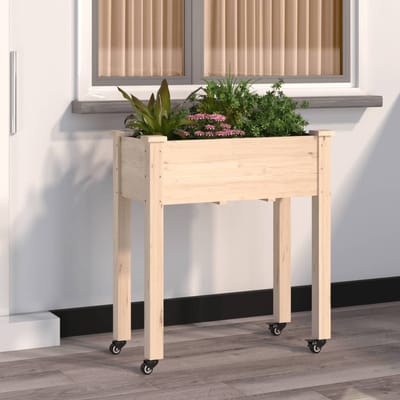 vidaXL - Plantenbak - op - wieltjes - 71x37x80 - cm - massief - vurenhout