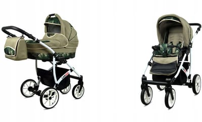 BabyLux® Kinderwagen 2in1 – LARGO - FERN LEAF WHITE FRAME - Opklapbare Wandelwagen incl. Reiswieg, Multifunctionele Buggy Sportstoel - Combi-kinderwagen met Luiertas, Regenhoes, Klamboe, Bekerhouder, etc.