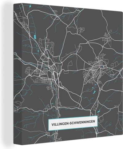 Canvas Schilderij Stadskaart – Kaart – Villingen Schwenningen – Blauw – Duitsland – Plattegrond - 20x20 cm - Wanddecoratie