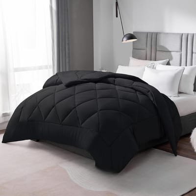 Famanu - Microvezel dekbed 200 x 200 cm, 4 seizoenen, superzacht en ademend – Zwart