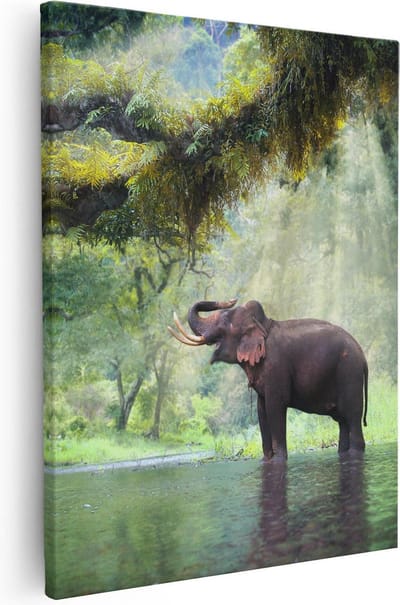 Artaza Canvas Schilderij Olifant In Rivier - 40x50 cm - Wanddecoratie Dieren - Muurdecoratie Woonkamer - Kamer Accessoires