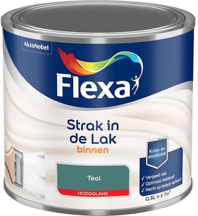 Flexa - Strak In De Lak Binnenlak Hoogglans - Teal - Mengverf - 500 Ml