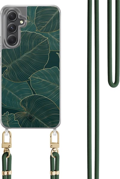 Casimoda® hoesje met koord - Geschikt voor Samsung A34 - Monstera Leaves - Afneembaar koord - TPU/polycarbonaat - Groen