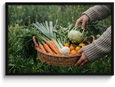 Poster in lijst - Fotolijst 90x60 cm - Posters - Veld - Groenten - Biologisch - Oogst - Posterlijst zwart - Decoratie - Wanddecoratie woonkamer - Muurdecoratie slaapkamer