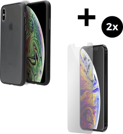Mobiparts Classic Hard Cover hoesje geschikt voor Apple iPhone XS Max met 2 Screenprotectors van Gehard Glas - Zwart/Grey