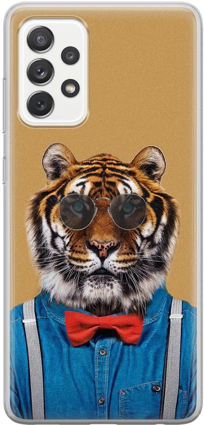 Leuke Telefoonhoesjes - Hoesje geschikt voor Samsung Galaxy A52 5G - Tijger hipster - Soft case - TPU - Print / Illustratie - Bruin