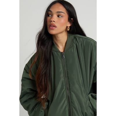 boohoo Dames Oversized Bomberjack | Kaki | Maat: 36