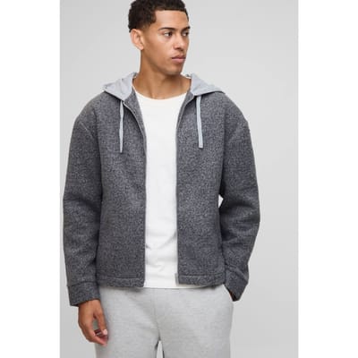 Oversized Hooded Brushed Overshirt | Dark Grey | Size Medium