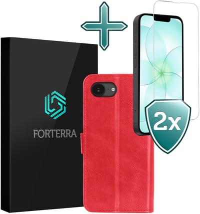 Hoesje Met 2x Screenprotector - Geschikt voor Apple iPhone 17e - Luxe Pasjeshouder - Flip Case - Bookcase Portemonee - Kunstleer Book Case - Flipcase Hoes - Book Cover - Walletcase - Portemonneehoes - Rood