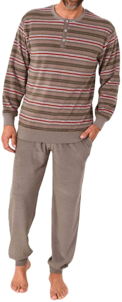 Heren pyjama in badstof met manchetten in een stijlvolle blokstreep-look - ook in oversize
