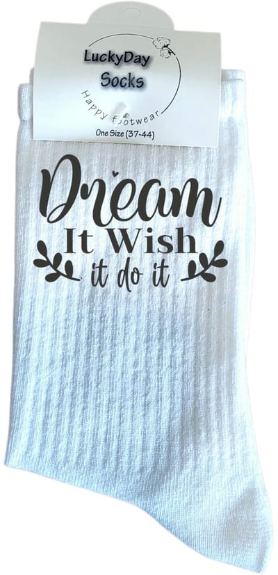 LuckyDay Socks - Dream it - Verjaardag cadeau vrouw en man - Vrolijke sokken - Grappige sokken - Leuke dames en heren sokken - Socks maken Happy - Maat 37-44
