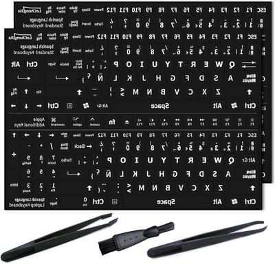 Niet-transparante zwarte stickers voor standaard en laptoptoetsenbord, 2 stuks, ES-matte, Zwart.