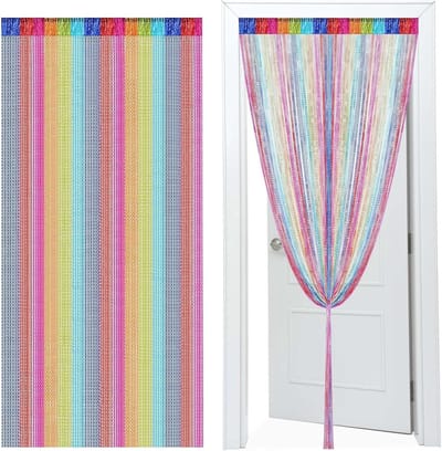 Draadgordijn Set van 2, 100 x 200 cm, Multikleur, Vliegenwering voor Terrasdeur, Kamerscherm Decoratie voor Eetkamer, Slaapkamer en Café