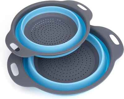 SnelShoppen - Vouwbare Colander Set van 2 Stuks - Silicone Vouwbare Pasta Zeef, Multifunctionele Filter voor Groenten, Fruit, Rijst - Ruimtebesparend