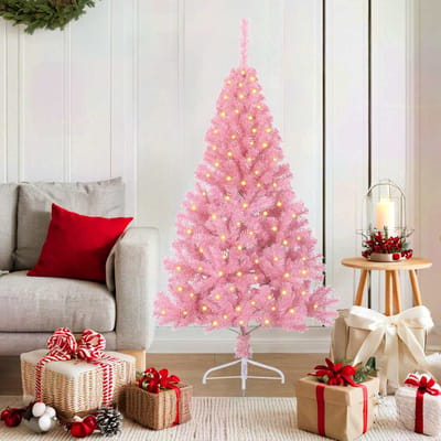 vidaXL - Kunststof - Voorverlichte - Kerstboom - met - 150 - LED - Roze - 150 - cm - PVC