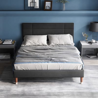 Gestoffeerd bed - tweepersoonsbed met lattenbodem - 140x200 cm - met rugleuning - grijs - zonder matras