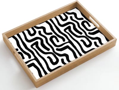 Dienblad hout 50x35 cm - Schootdienblad - Modern - Lijnen - Zwart - Borrelplank rechthoek - Plateau dienbladen