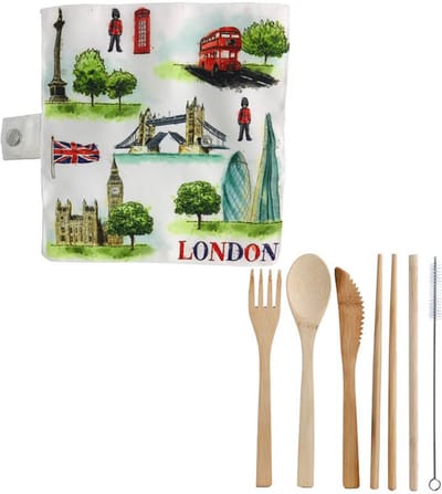 Londen Tour - 100% natuurlijk bamboe 6-delige bestek set